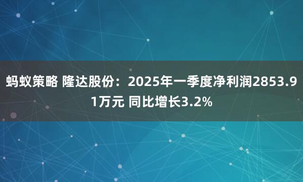 蚂蚁策略 隆达股份：2025年一季度净利润2853.91万元 同比增长3.2%